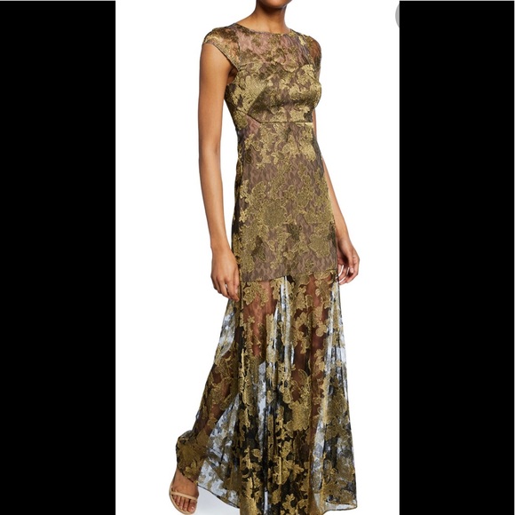 4X “HOST PICK” Halston Metallic Embroidered Lace Cap-Sleeve Gown - Picture 4 of 12